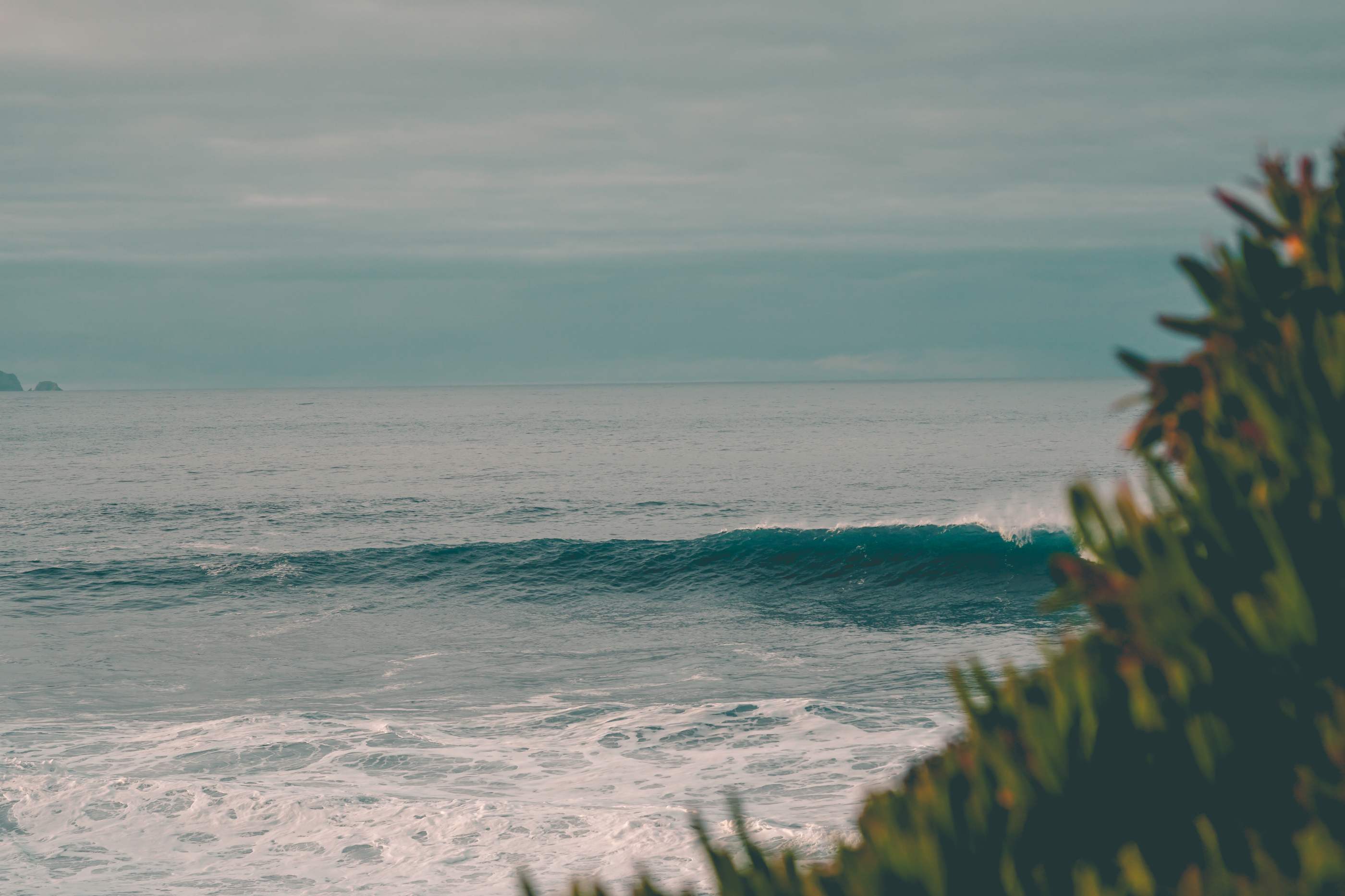 A flat grey sea at Peniche, Portugal